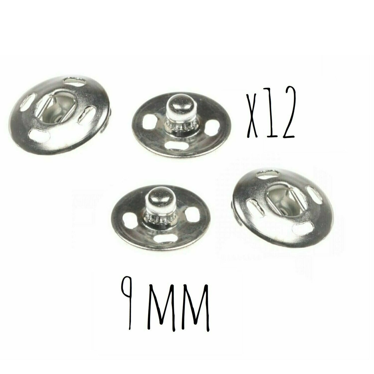 Boutons pression - 9 mm  - Argenté - 12 jeux - inoxydable - à coudre
