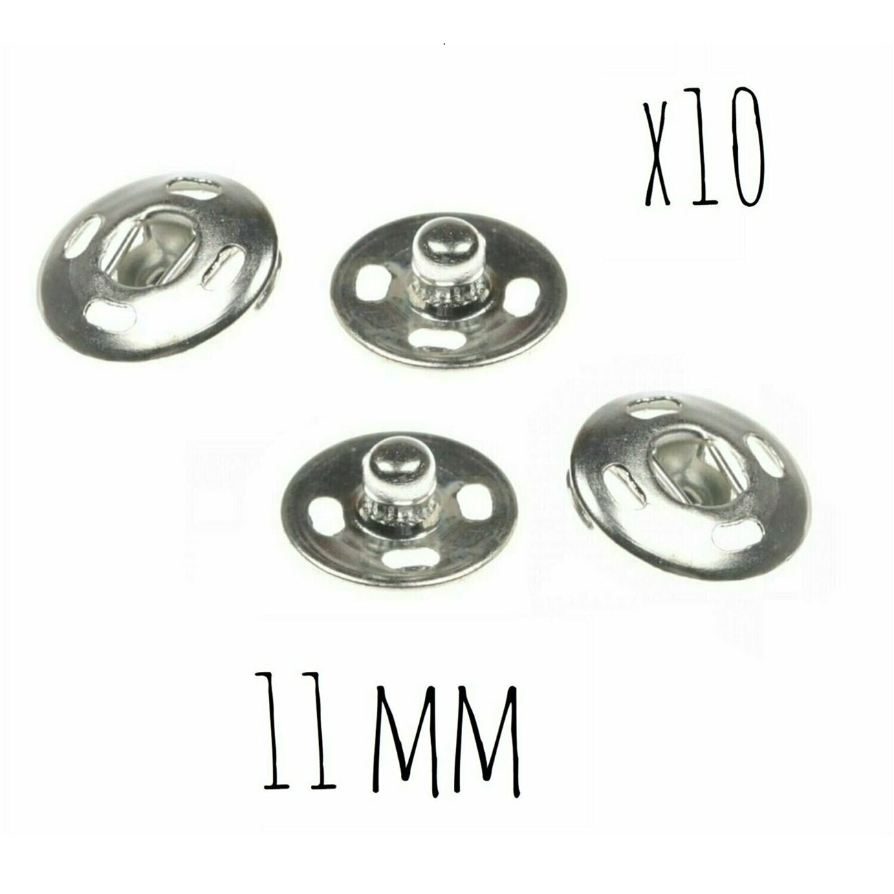 Boutons pression - 11 mm  - Argenté - 10 jeux - inoxydable - à coudre