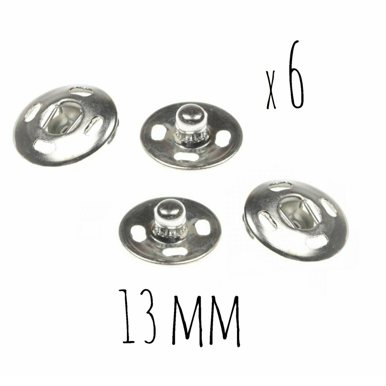 Boutons pression - 13 mm  - argenté - 6 jeux - inoxydable - à coudre