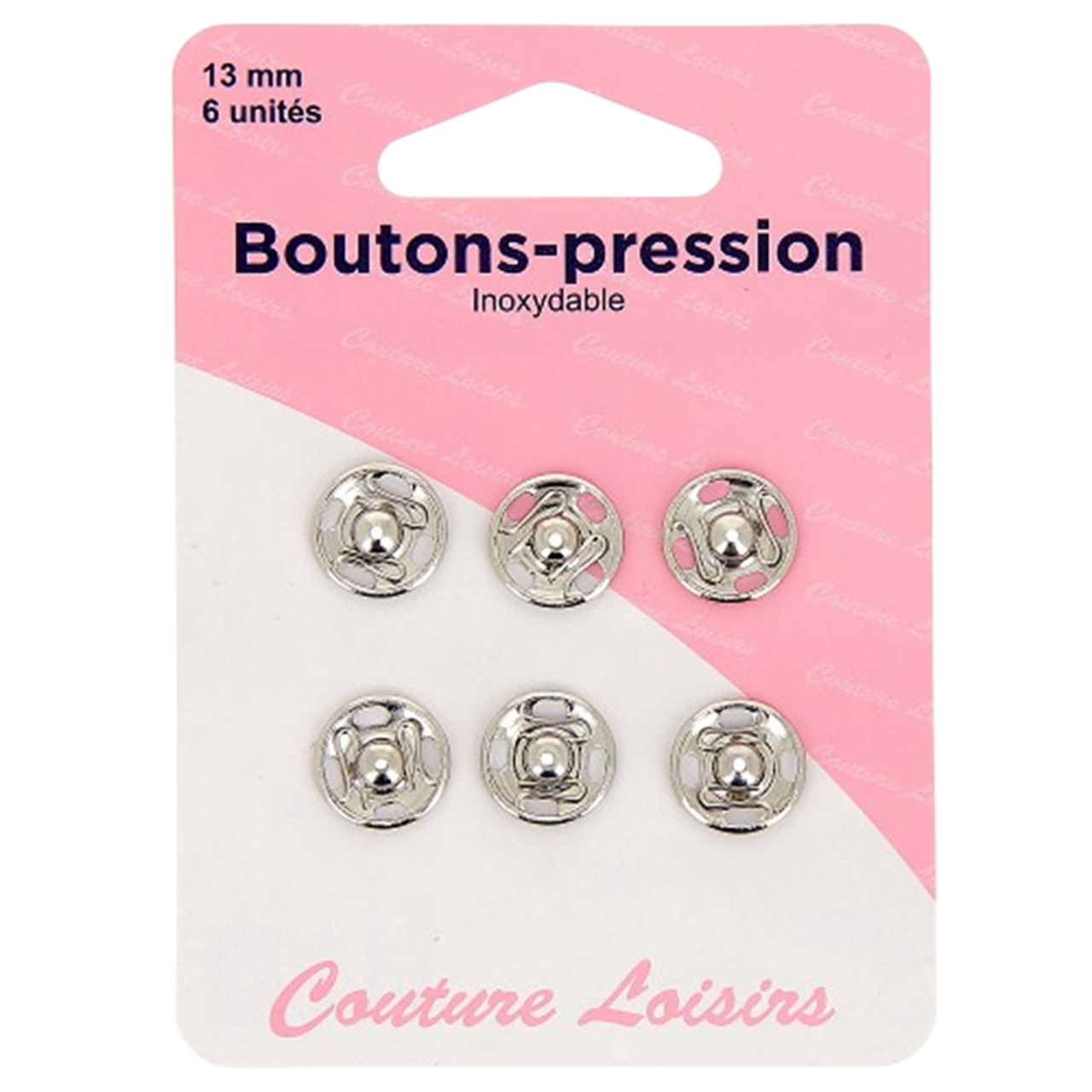 Boutons pression - 13 mm  - argenté - 6 jeux - inoxydable - à coudre
