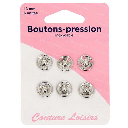 Boutons pression - 13 mm  - argenté - 6 jeux - inoxydable - à coudre