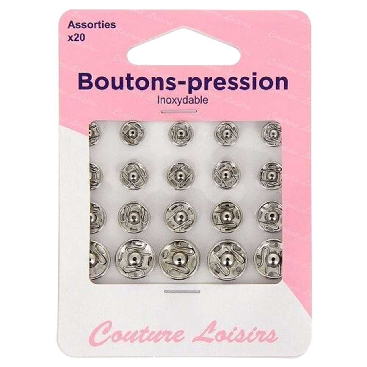 Boutons pression - Tailles assorties  - argenté - 20 jeux - inoxydable - à coudre