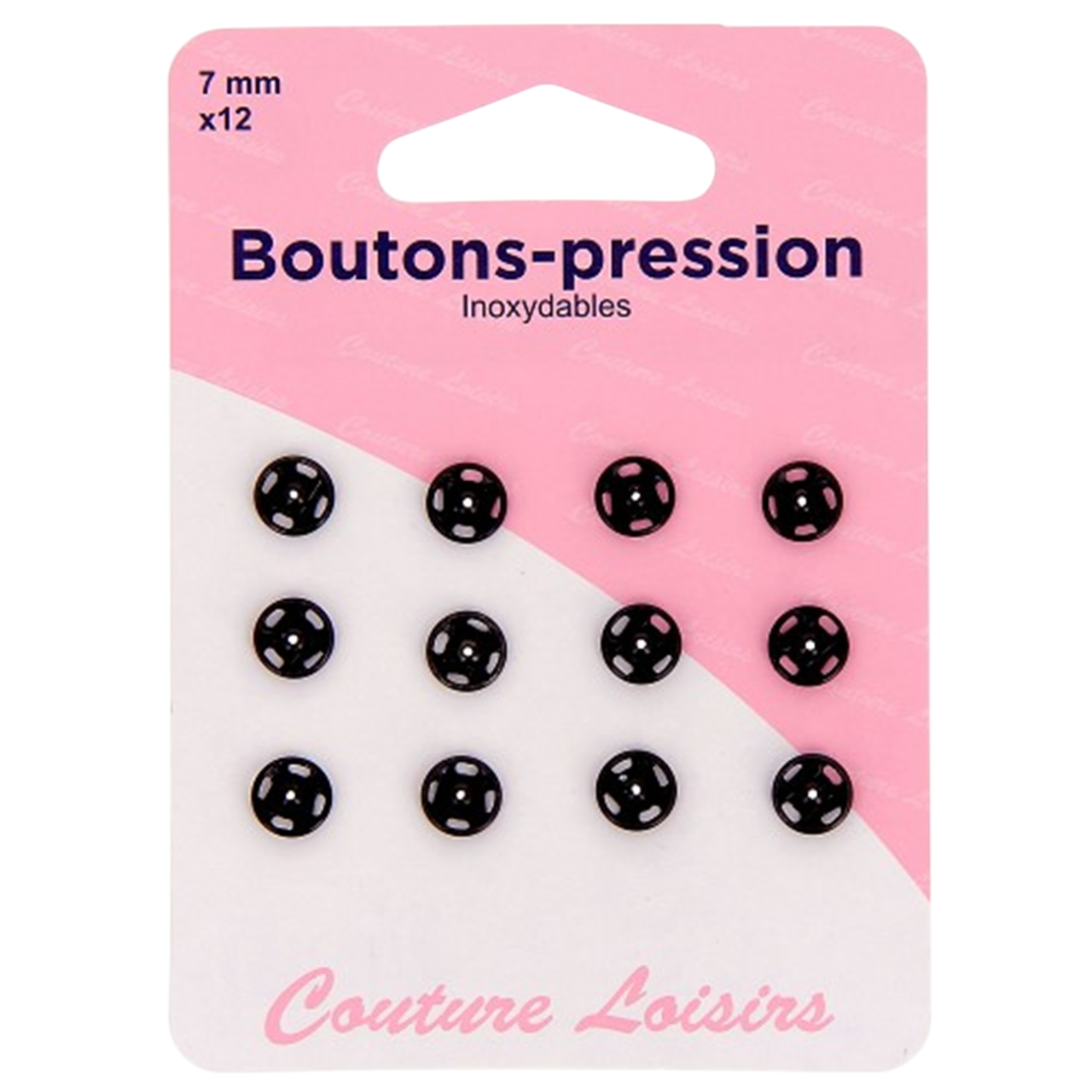 Boutons pression - 7 mm  - Noir - 12 jeux - inoxydable - à coudre