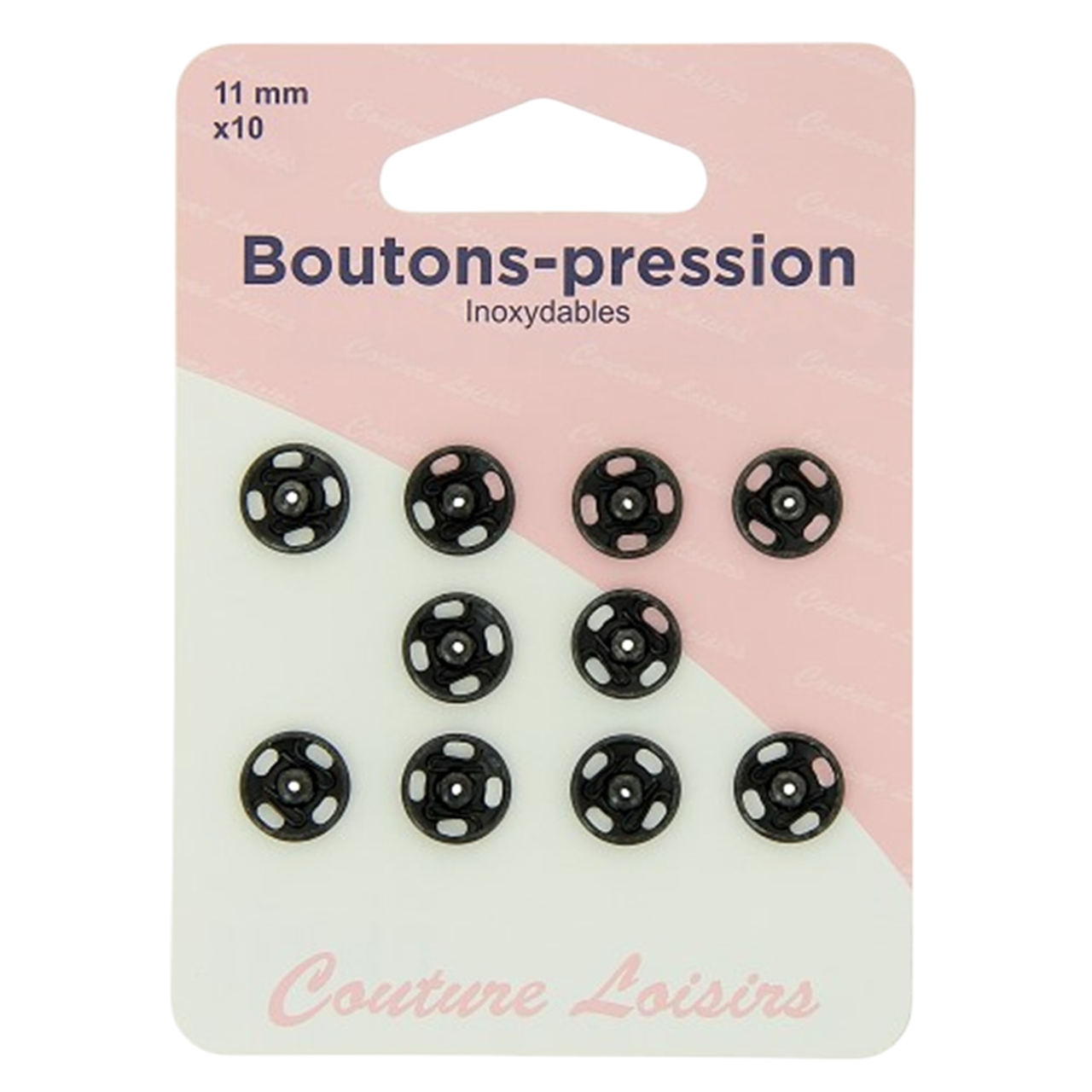 Boutons pression - 11 mm  - Noir - 10 jeux - inoxydable - à coudre