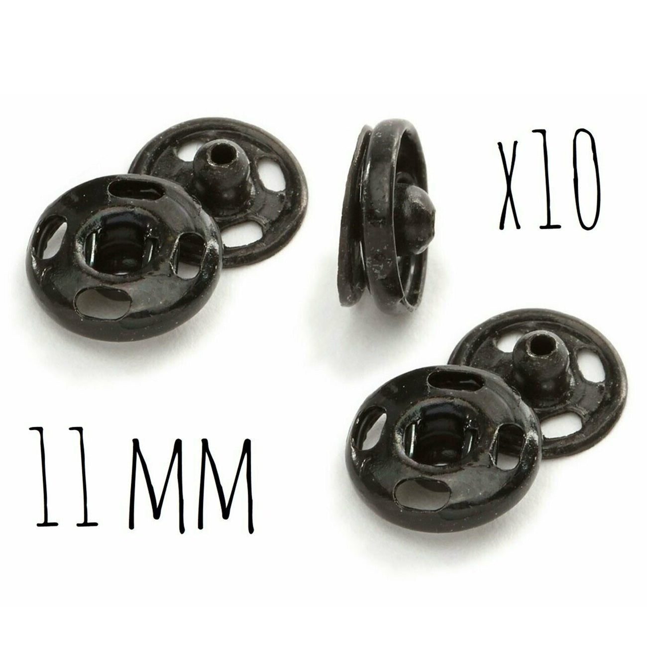 Boutons pression - 11 mm  - Noir - 10 jeux - inoxydable - à coudre
