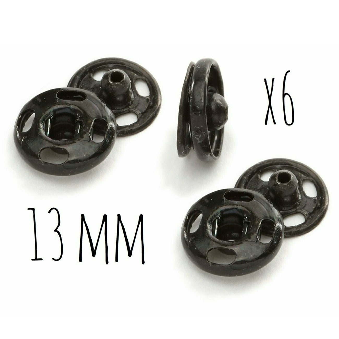 Boutons pression - 13 mm  - noir - 6 jeux - inoxydable - à coudre
