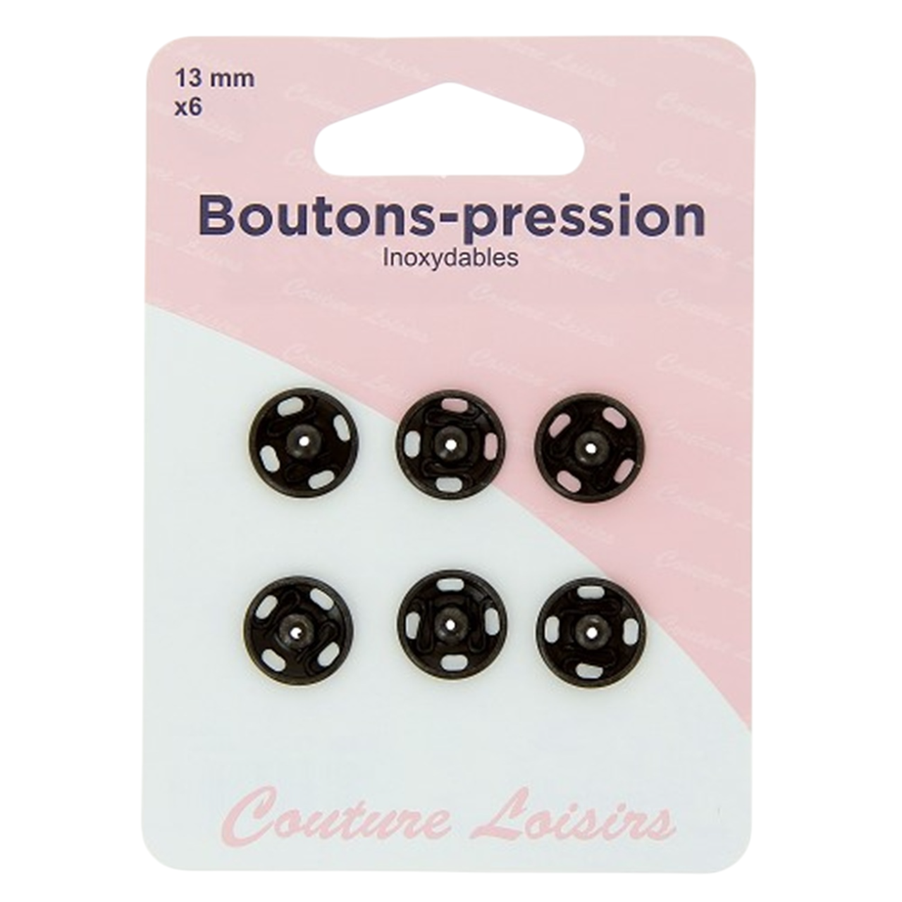 Boutons pression - 13 mm  - noir - 6 jeux - inoxydable - à coudre