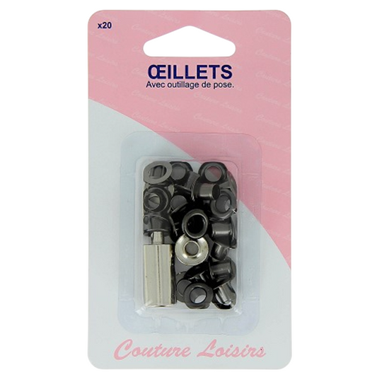 Lot de 20 œillets noirs 5 mm avec outil de pose, pour couture, déco, bricolage. Canocea