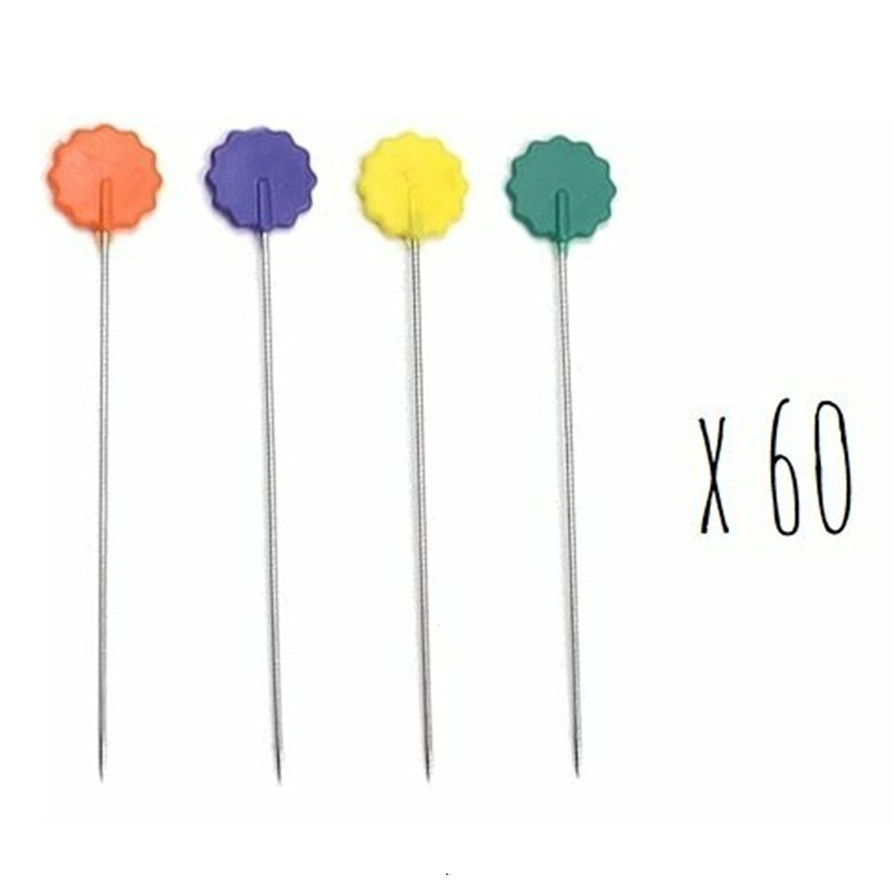 Epingles "bouts pointus" têtes fleurs - D0.58x54mm- 60 pièces