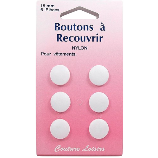 Boutons à recouvrir blanc - D15 mm - 6 pièces - Nylon