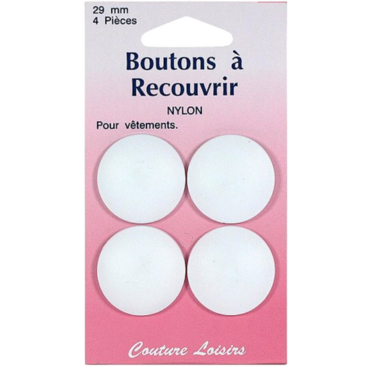Boutons à recouvrir blanc - D29 mm - 4 pièces - Nylon
