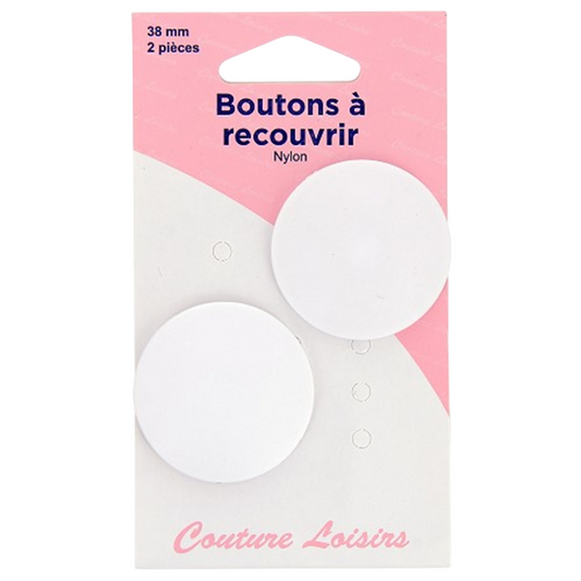 Boutons à recouvrir blanc - D38 mm - 2 pièces - Nylon