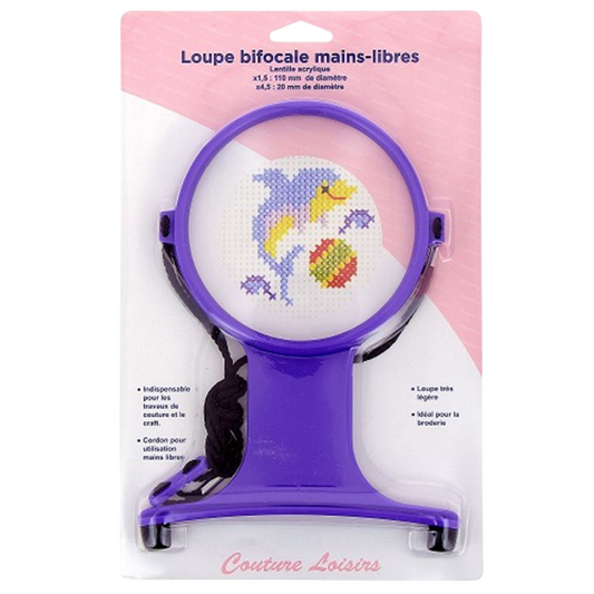 Loupe bifocale mains libres - grossit jusqu'à 5 fois - D11,5 cm  H20,5 cm -