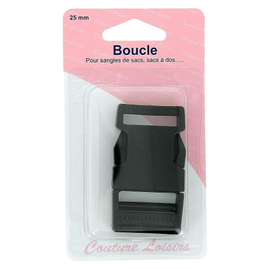 Boucle plastique clipsable noire pour sangle de 25 mm – pour sacs, ceintures ou harnais. Canocea