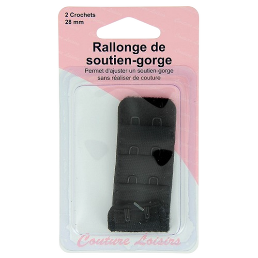 Rallonge soutien-gorge - 28mm - Noir - 2 crochets