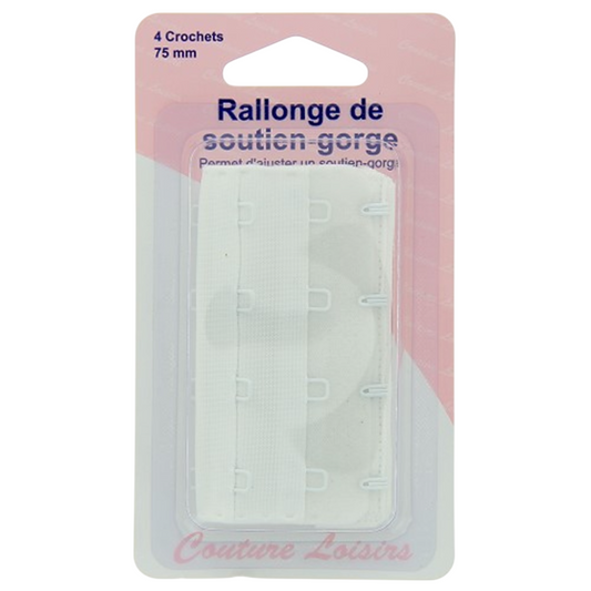 Rallonge soutien-gorge - 75mm - Blanc - 4 crochets