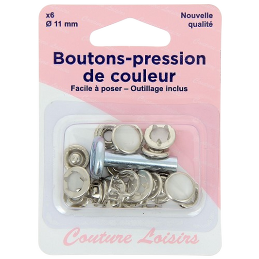 Bouton-pression - perle nacrée - Outil de pose inclus - 6 pièces - D11 mm