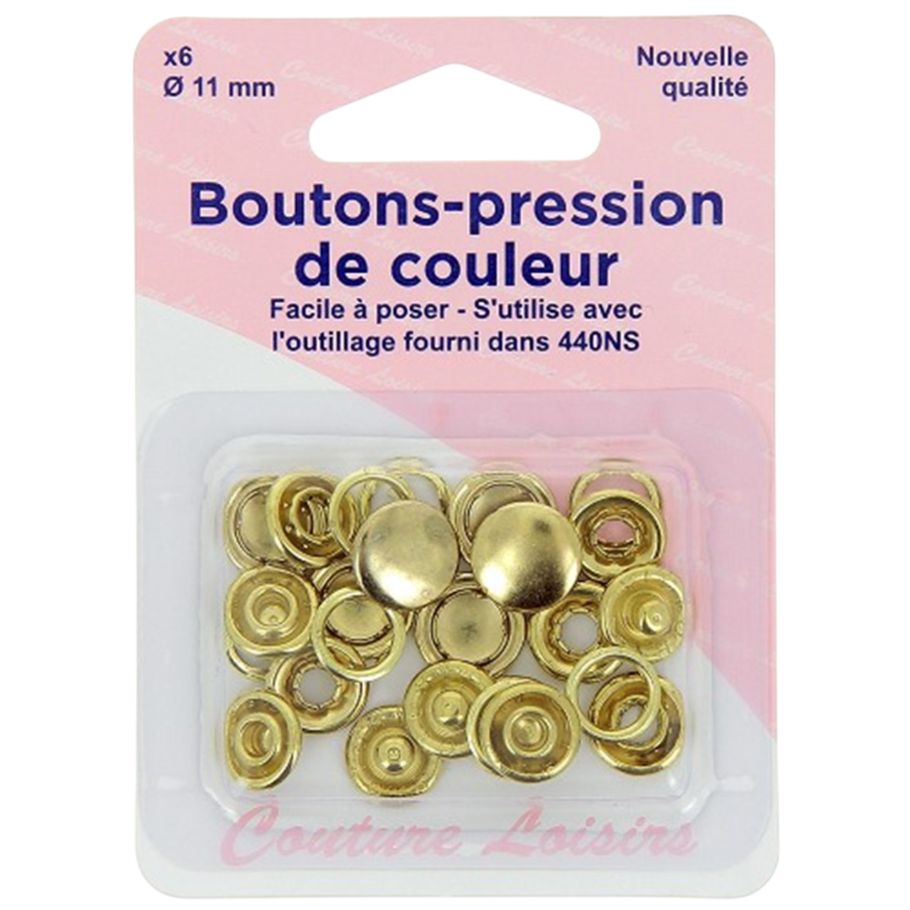 Boutons pression - 11 mm - Doré - 6 pièces