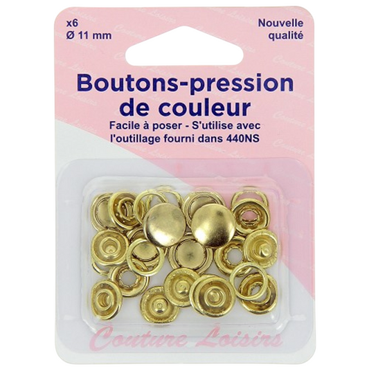 Boutons pression - 11 mm - Doré - 6 pièces