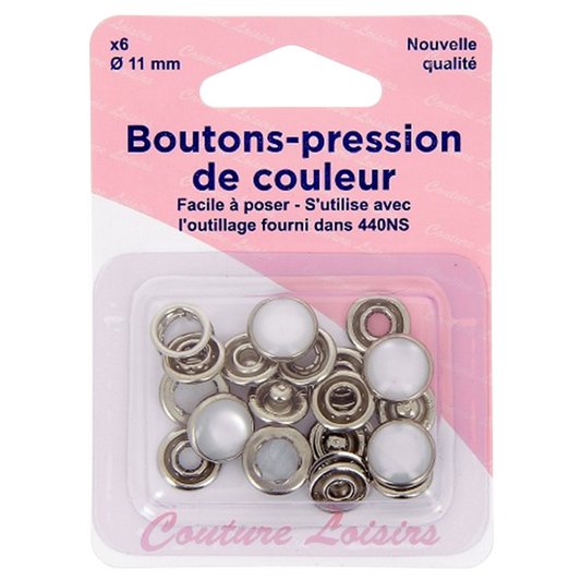 Boutons pression - 11 mm - Perle nacrée - 6 pièces