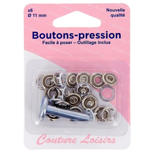 Bouton-pression - blanc - Outil de pose inclus - 6 pièces - D11 mm