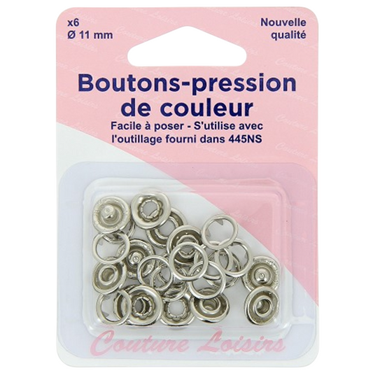 Boutons pression - 11 mm - Argenté - 6 jeux