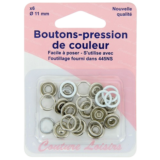 Boutons pression - 11 mm - Blanc - 6 jeux