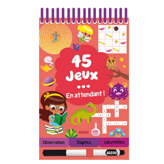 Carnet de 45 jeux effaçable + un stylo effaçable - En attendant - 12x19cm -