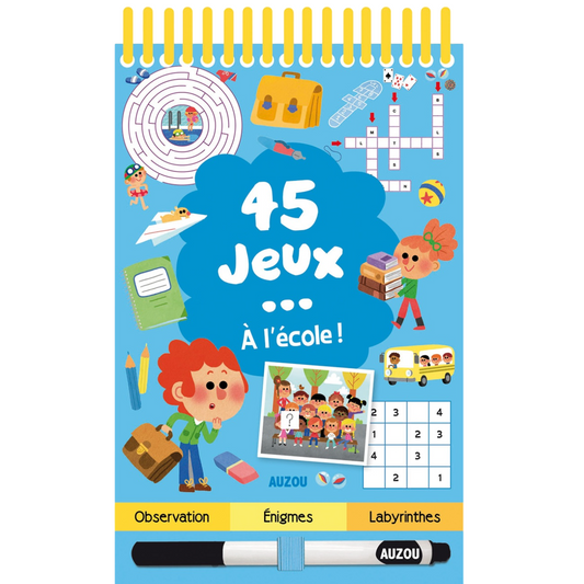 Carnet de 45 jeux effaçable + un stylo effaçable - A l'école - 12x19cm -