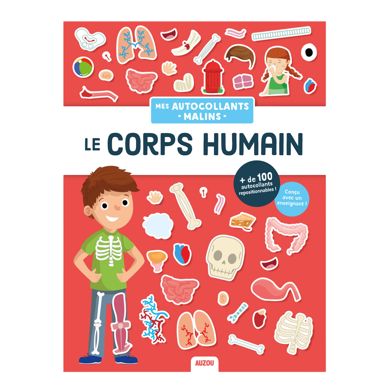 Cahier + 130 Autocollants repositionnables éducatifs - le corps humain - 22 x 29,5 cm de 20 pages - AUZOU