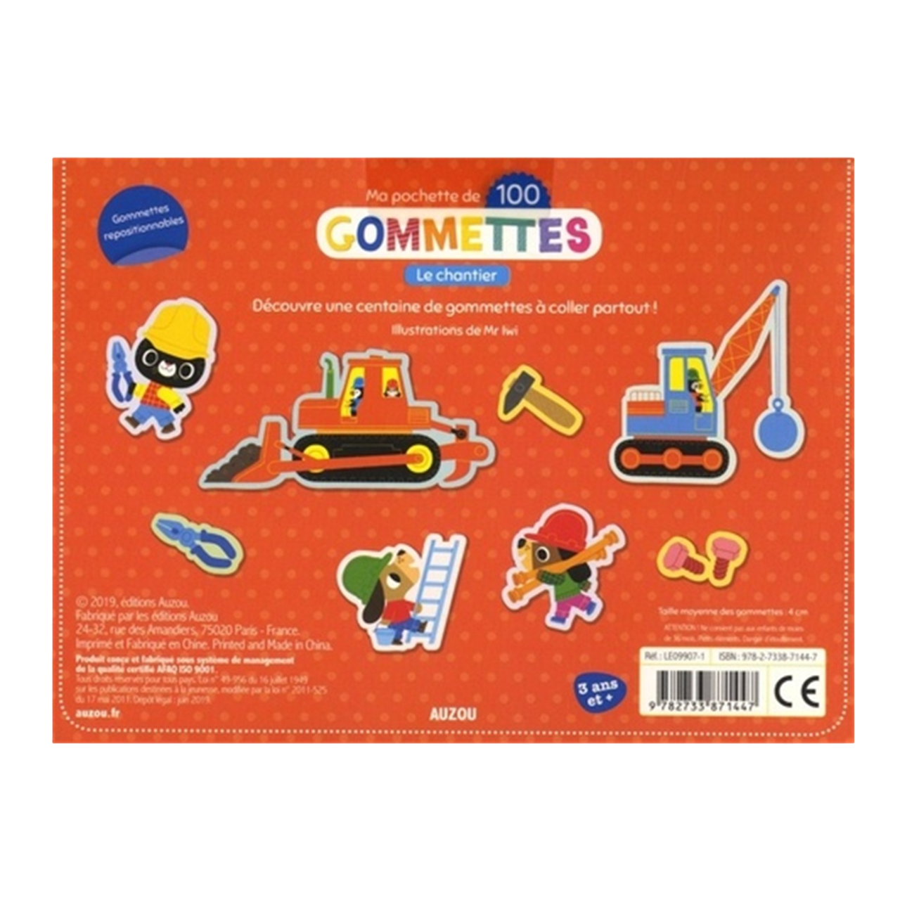 Pochette de gommettes repositionnables le chantier - 100 pièces - de  4 cm