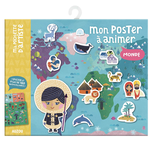 Poster du monde à animer - 57x38cm + 180 autocollants - dès 3 ans - AUZOU