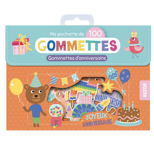Pochette de gommettes repositionnables- Anniversaire - 100 pièces - de  4 cm