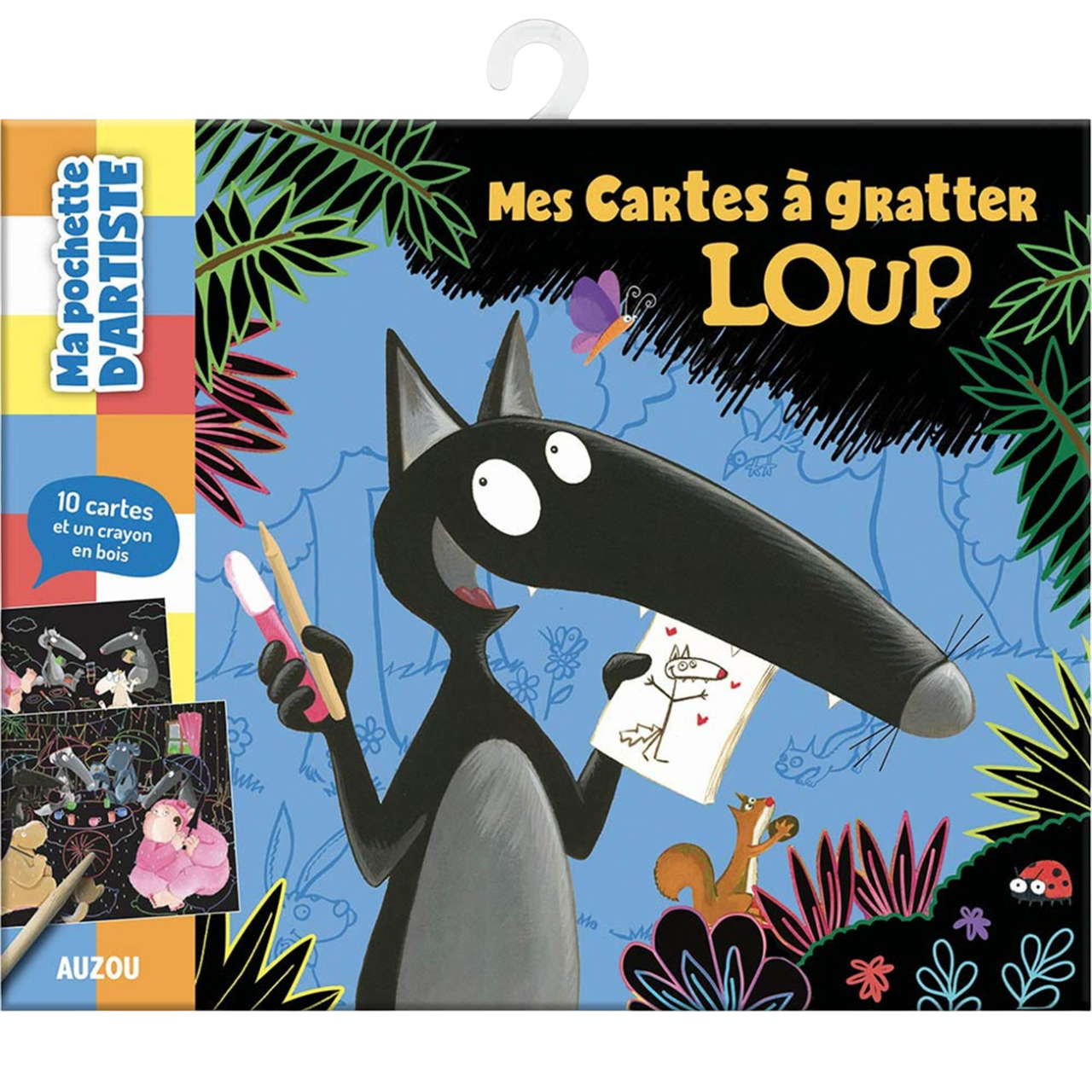 Cartes à gratter Loup + crayon en bois - 10 pièces - 19 x 23,5 cm - dès 4 ans - AUZOU