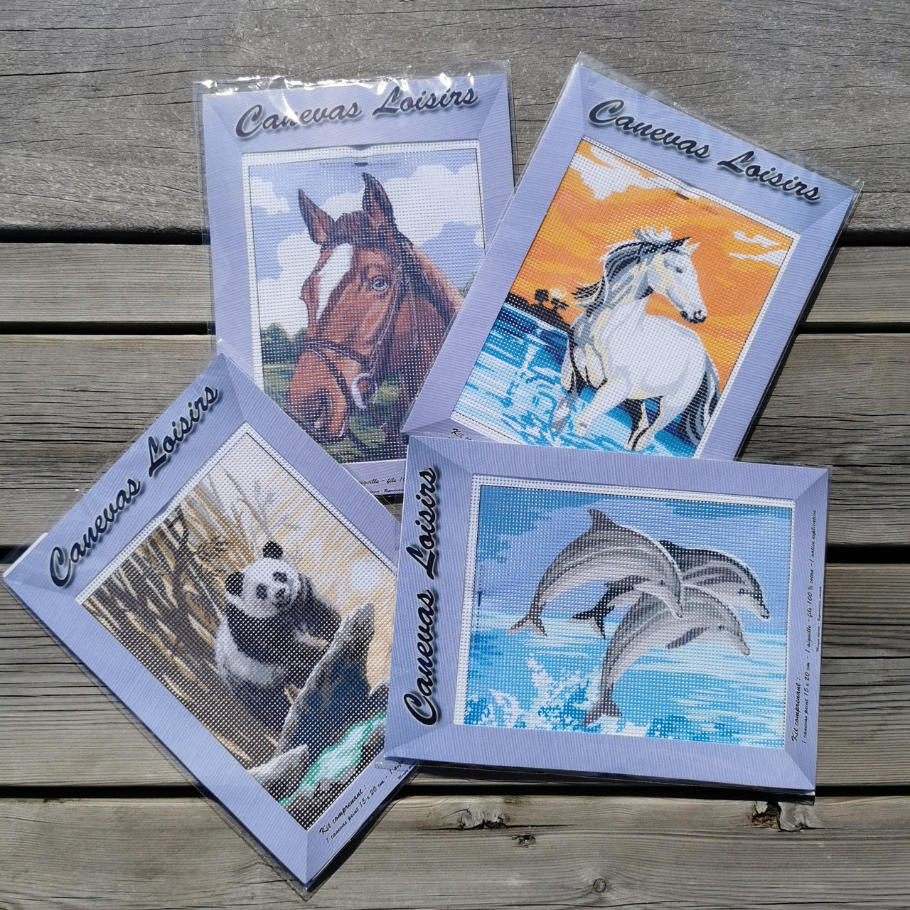 Assortiment de kit complet sur le thème des animaux, toile imprimé avec les fils coton ainsi que l'aiguille. Canocea France